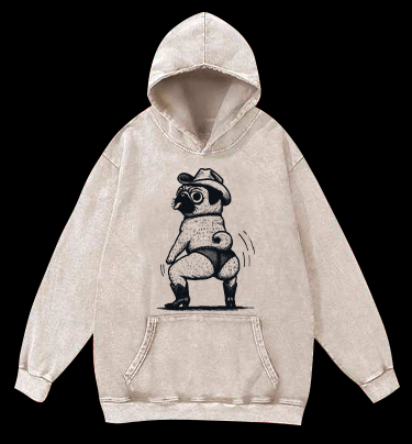 Cowboy Pug Booty Dance Vintage Washed 100% Cotton Hoodie