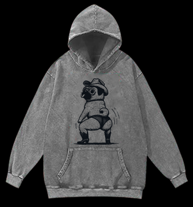 Cowboy Pug Booty Dance Vintage Washed 100% Cotton Hoodie
