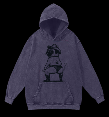 Cowboy Pug Booty Dance Vintage Washed 100% Cotton Hoodie
