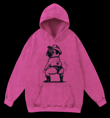 Cowboy Pug Booty Dance Vintage Washed 100% Cotton Hoodie