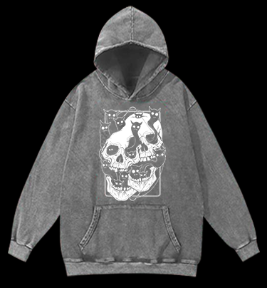 Skull Cats Vintage Washed 100% Cotton Hoodie