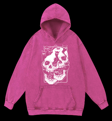 Skull Cats Vintage Washed 100% Cotton Hoodie