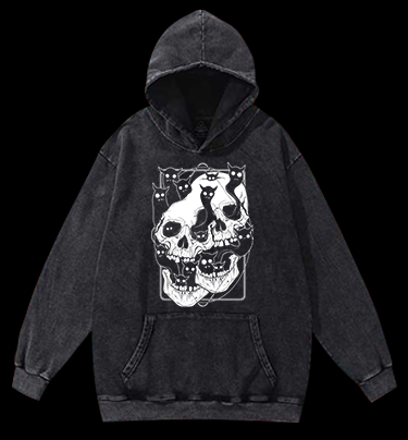 Skull Cats Vintage Washed 100% Cotton Hoodie