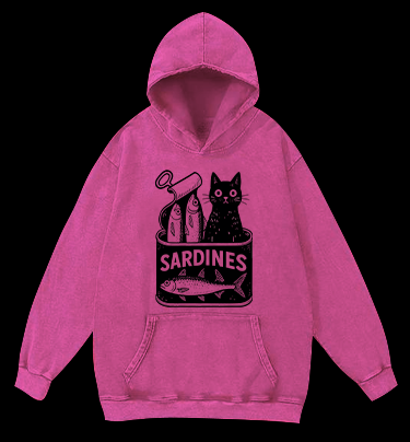 Sardines Can Black Cat Vintage Washed 100% Cotton Hoodie