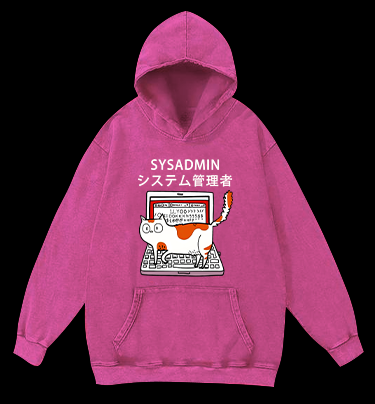 SYSADMIN Cat Vintage Washed 100% Cotton Hoodie