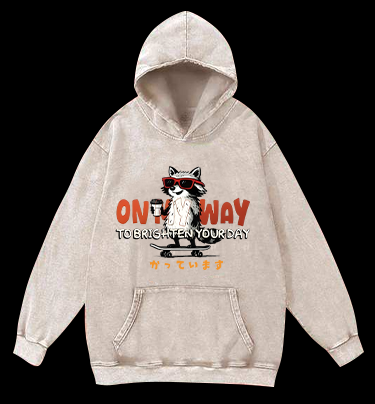 On My Way Raccoon Vintage Washed 100% Cotton Hoodie