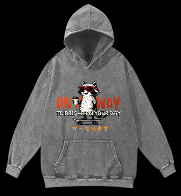 On My Way Raccoon Vintage Washed 100% Cotton Hoodie