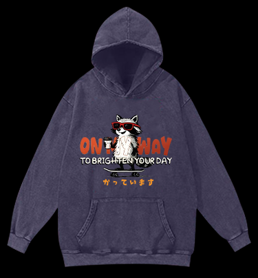On My Way Raccoon Vintage Washed 100% Cotton Hoodie