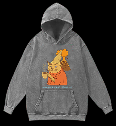 Cat:How Your Email Finds Me? Vintage Washed 100% Cotton Hoodie