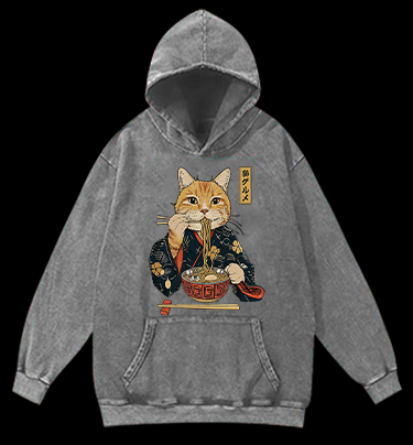Noodle Cat Vintage Washed 100% Cotton Hoodie