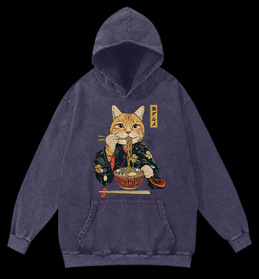 Noodle Cat Vintage Washed 100% Cotton Hoodie