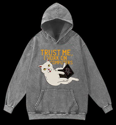 Trust Me Cat Vintage Washed 100% Cotton Hoodie