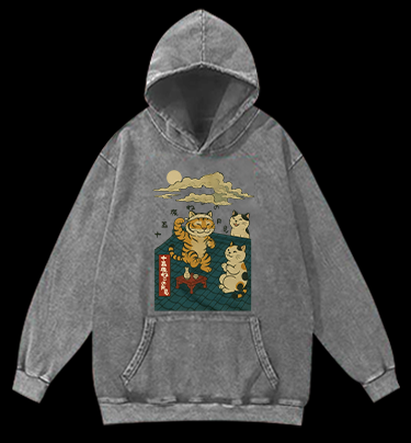 Tiger And Cat Vintage Washed 100% Cotton Hoodie