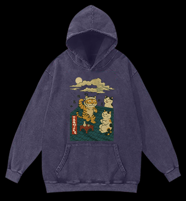 Tiger And Cat Vintage Washed 100% Cotton Hoodie