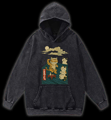 Tiger And Cat Vintage Washed 100% Cotton Hoodie