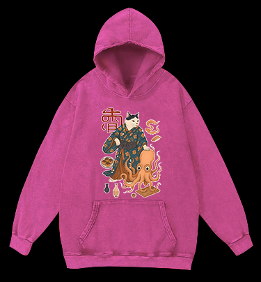 Cat Warrior Vintage Washed 100% Cotton Hoodie