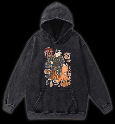 Cat Warrior Vintage Washed 100% Cotton Hoodie