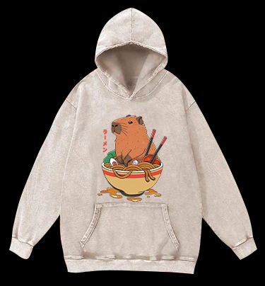 Noodles Capybara Vintage Washed 100% Cotton Hoodie