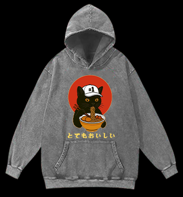 Slurpin Cat Vintage Washed 100% Cotton Hoodie