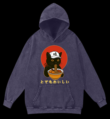 Slurpin Cat Vintage Washed 100% Cotton Hoodie