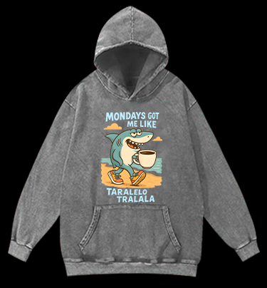 Lazy Shark Monday Vintage Washed 100% Cotton Hoodie