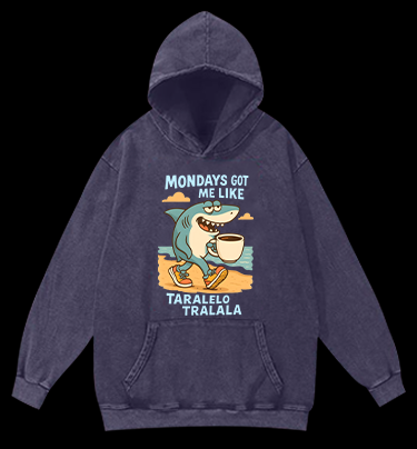 Lazy Shark Monday Vintage Washed 100% Cotton Hoodie