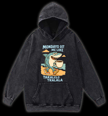 Lazy Shark Monday Vintage Washed 100% Cotton Hoodie