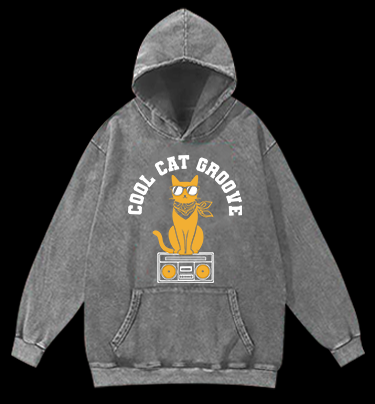 Cool Cat Vintage Washed 100% Cotton Hoodie