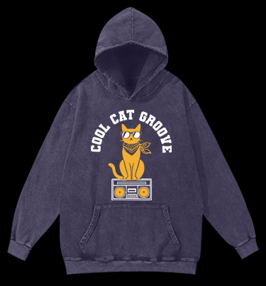 Cool Cat Vintage Washed 100% Cotton Hoodie