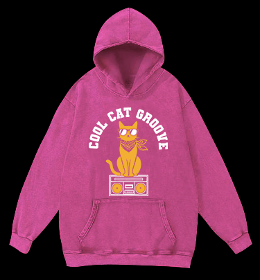 Cool Cat Vintage Washed 100% Cotton Hoodie