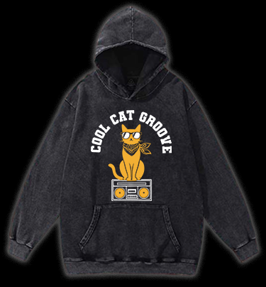 Cool Cat Vintage Washed 100% Cotton Hoodie