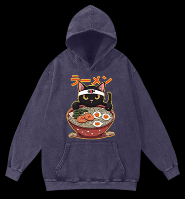 Neko Ramen Master Cat Vintage Washed 100% Cotton Hoodie