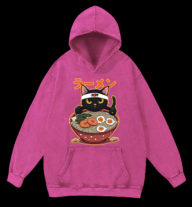 Neko Ramen Master Cat Vintage Washed 100% Cotton Hoodie