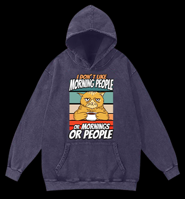 Nope Cat Vintage Washed 100% Cotton Hoodie