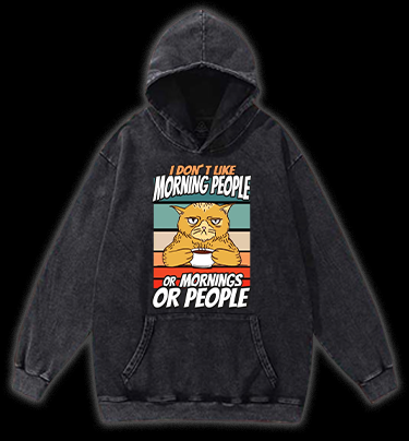 Nope Cat Vintage Washed 100% Cotton Hoodie