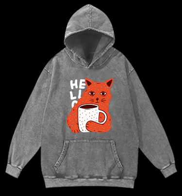 Lazy Cat Brew Vintage Washed 100% Cotton Hoodie