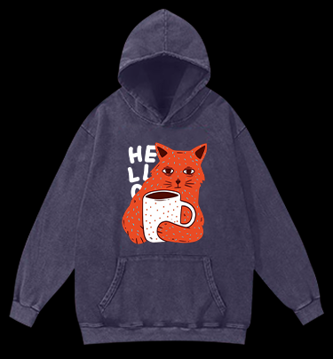 Lazy Cat Brew Vintage Washed 100% Cotton Hoodie