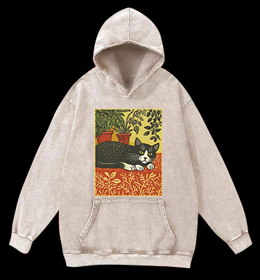 Nap Time Cat Vintage Washed 100% Cotton Hoodie
