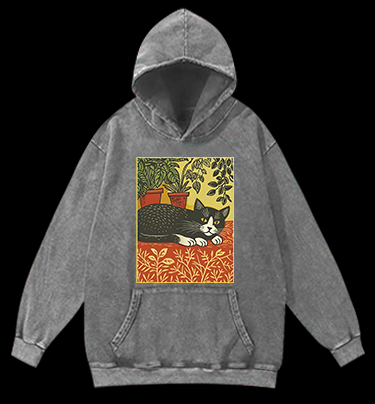Nap Time Cat Vintage Washed 100% Cotton Hoodie