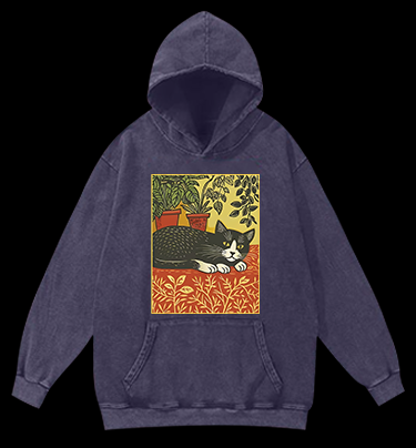 Nap Time Cat Vintage Washed 100% Cotton Hoodie