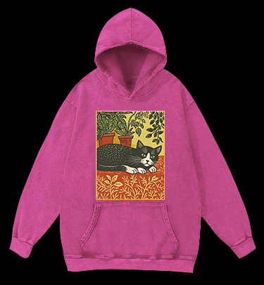 Nap Time Cat Vintage Washed 100% Cotton Hoodie