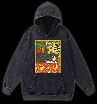 Nap Time Cat Vintage Washed 100% Cotton Hoodie