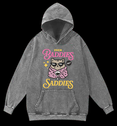 Cool Cat Sadness Vintage Washed 100% Cotton Hoodie