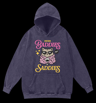 Cool Cat Sadness Vintage Washed 100% Cotton Hoodie