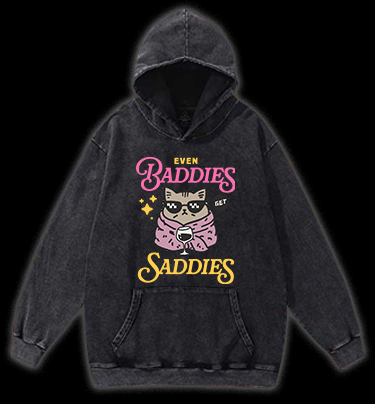 Cool Cat Sadness Vintage Washed 100% Cotton Hoodie