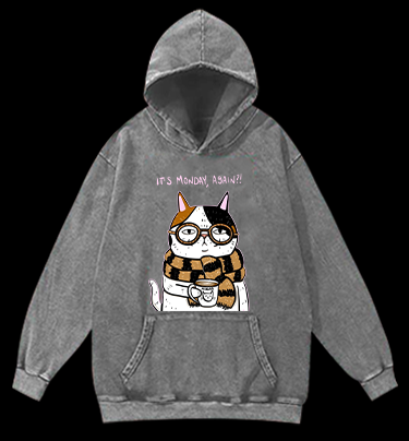 Another Meownday Cat Vintage Washed 100% Cotton Hoodie