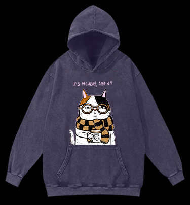Another Meownday Cat Vintage Washed 100% Cotton Hoodie