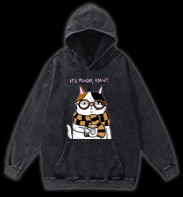 Another Meownday Cat Vintage Washed 100% Cotton Hoodie