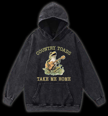 Guitar Frog Roadtrip Vintage Washed 100% Cotton Hoodie