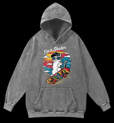 Street Cat Skater Vintage Washed 100% Cotton Hoodie